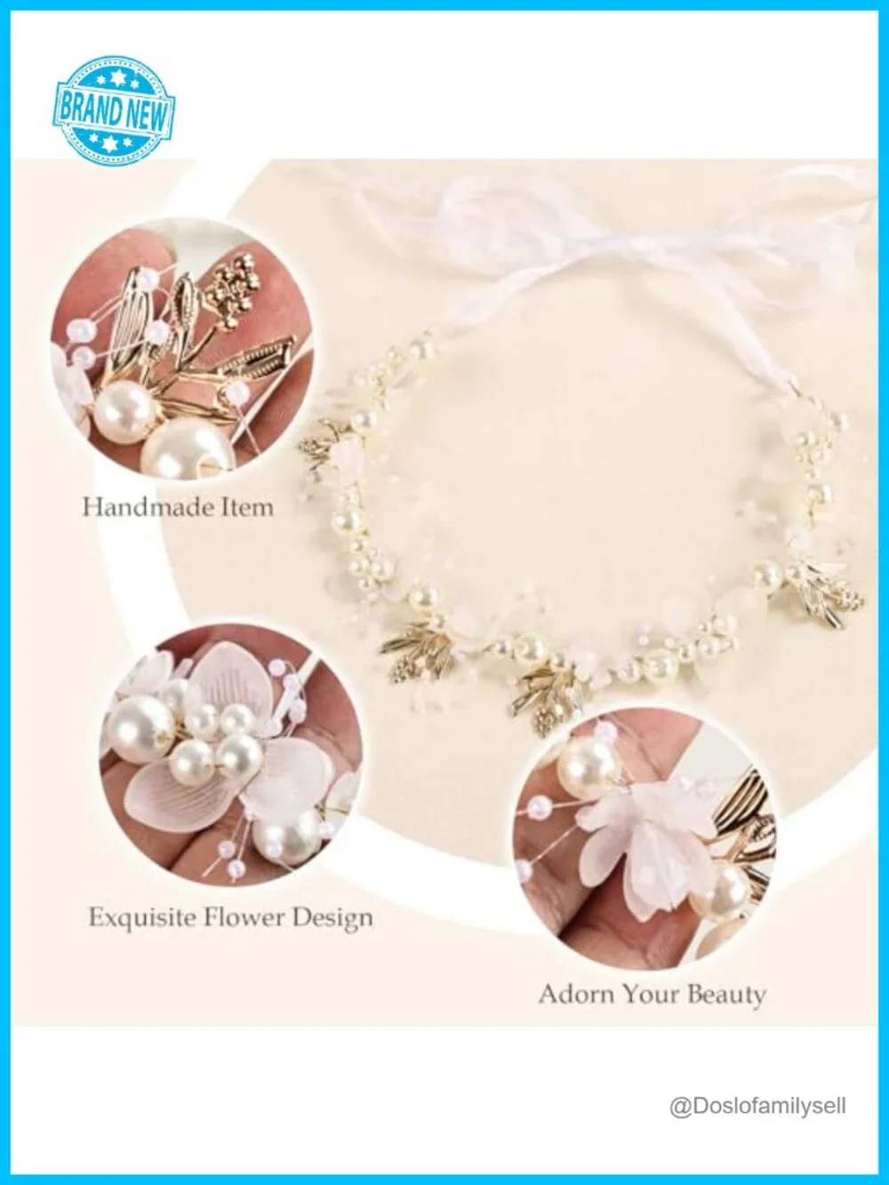 Pearl Headband Bridal Hair Accessories First Communion with Ribbon Ties
